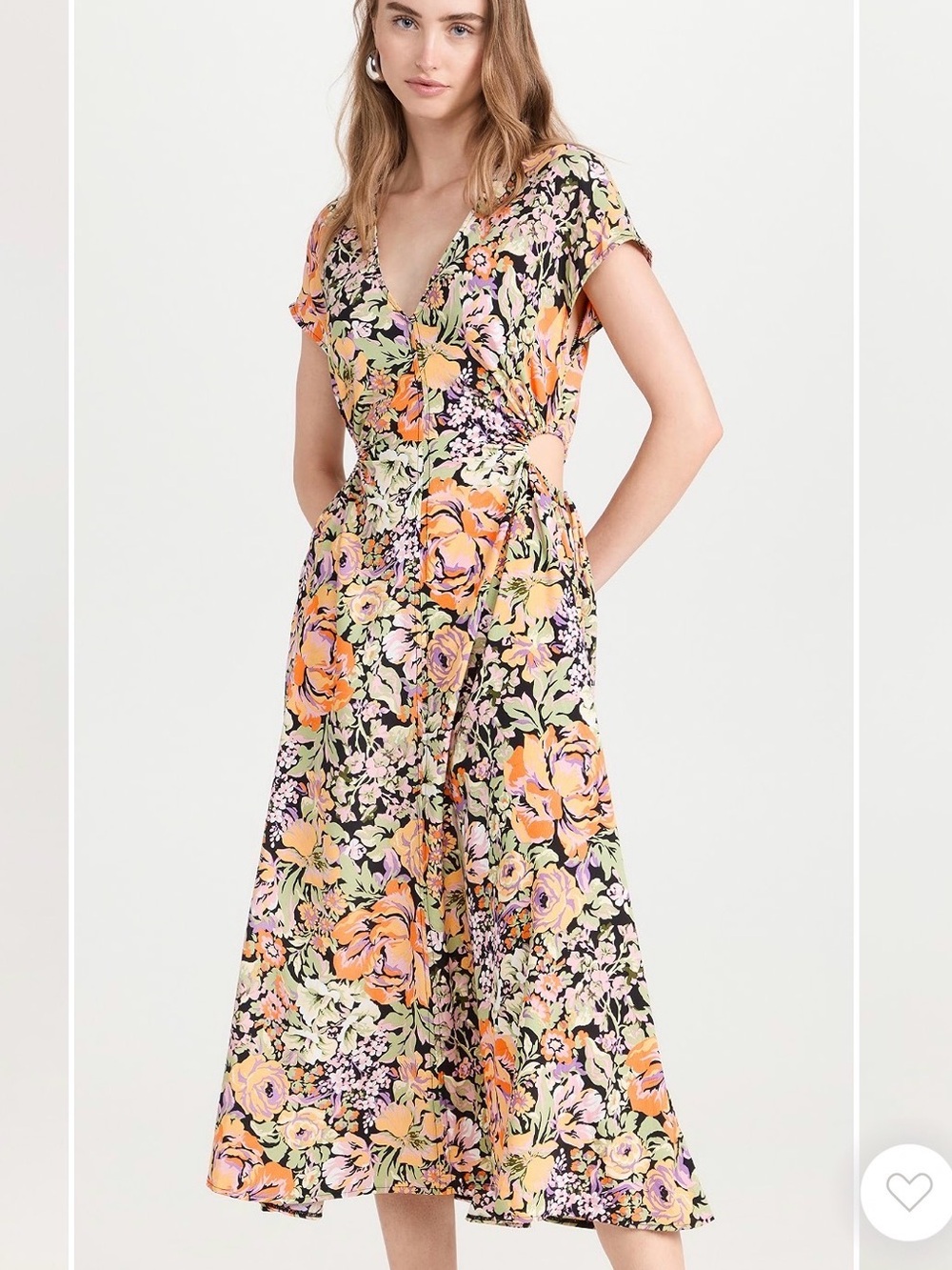 ASTR the label Miranda cutout dress Floral V-Neck Midi Dress in Black and Orange